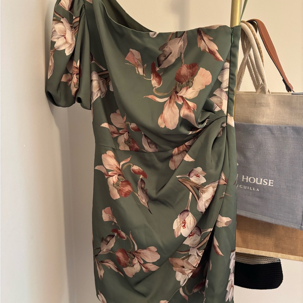 Sachin + Babi One Shoulder Floral Dress in Green and Pink